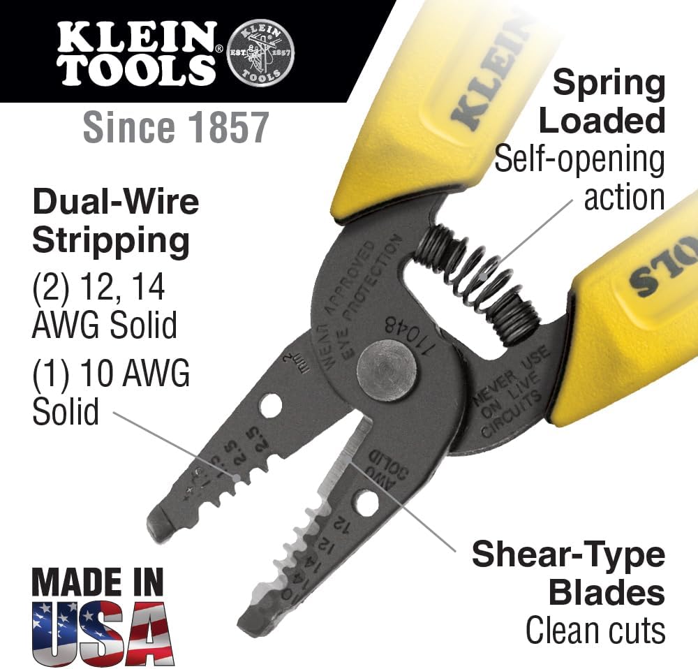 Klein Tools 11048 Dual Wire Stripper Cutter for Solid Wire & 32314 Electronic Screwdriver, 14-in-1 with 8 Precision Tips, Slotted, Phillips, and Tamperproof TORX Bits, 6 Precision Nut Drivers