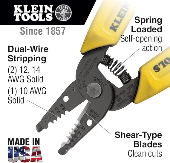 Klein Tools 11048 Dual Wire Stripper Cutter for Solid Wire, Made in USA