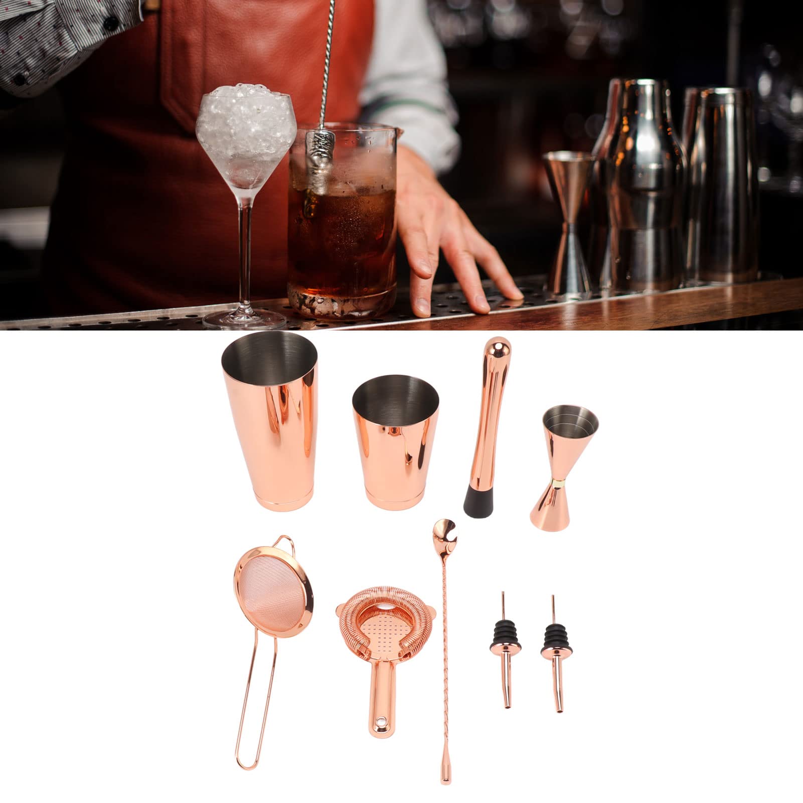 Kit Bartender Acero Inoxidable 9 Piezas |Juego de coctelera Boston para cócteles/Bebidas Mixtas/Bebidas Calientes |Mezclador Fuerte Que Mantiene Las Bebidas frías o Calientes por (Tipo A)