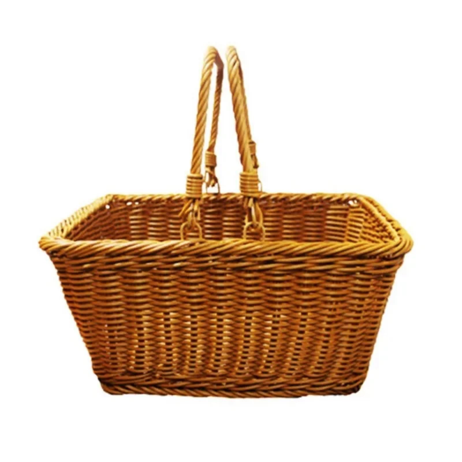 Rattan Plant Pot Wicker Bread Baskets With Handle Household Shopping Basket Packing Woven Picnic Wedding Flower Girl(A)