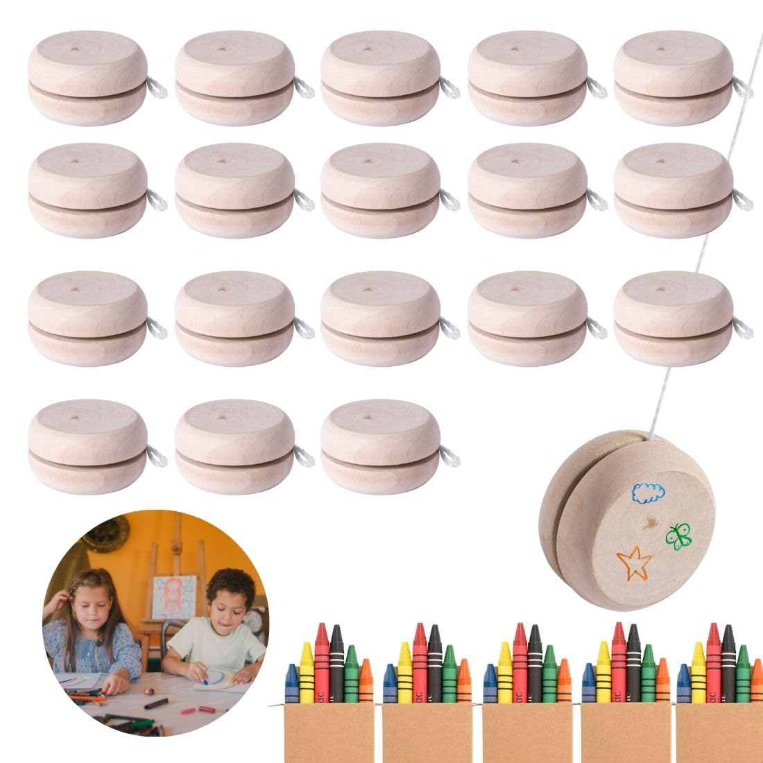 Pack 25/50/100 Yoyos de Madera para Personalizar, Pack de Yoyos de Madera DIY, Lote al por Mayor (100)
