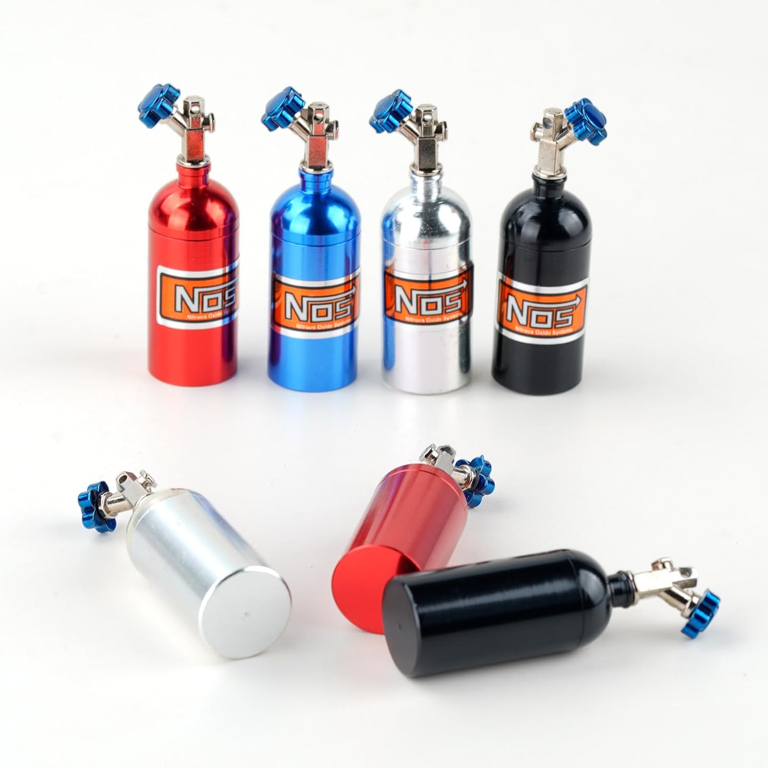 2PCS CNC Aluminum Alloy 1/10 RC Crawler Car Simulation Nitrogen NOS Bottle Decorative Accessories Suit for TRX4 SCX10 90046 D90 D110 TF2 Tamiya Redcat Gen7 Gen8 HSP Etc (Blue)