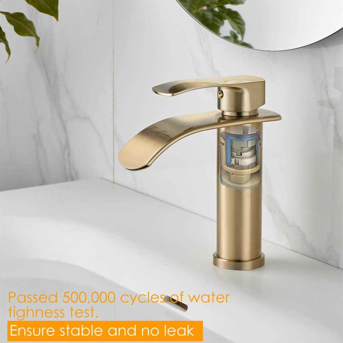 Beelee, rubinetto monoforo con miscelatore a cascata, con attacco G3/8" per acqua fredda e calda, oro spazzolato, rubinetto moderno per lavabo da bagno