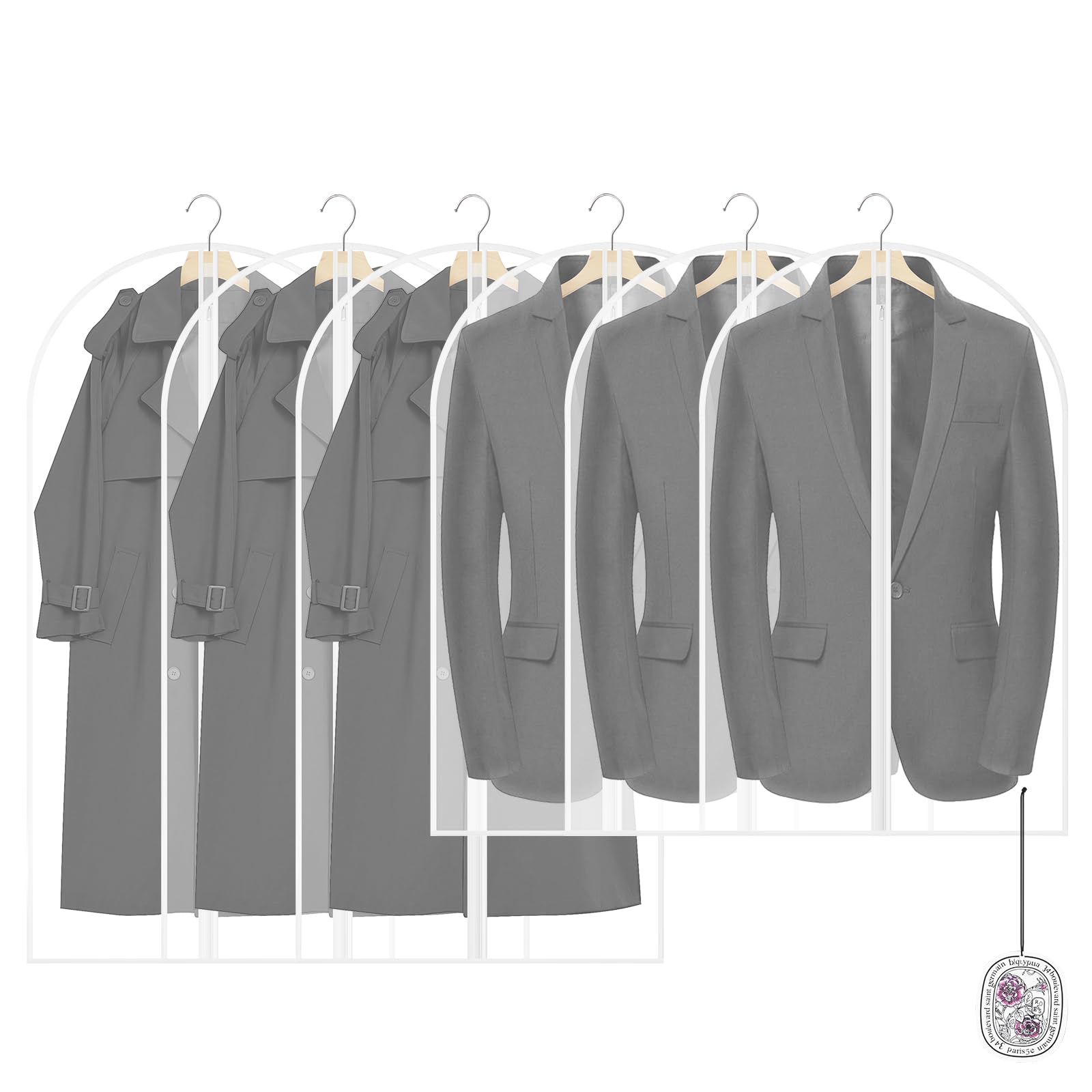 CDBUCC Suit Bags for Men, 6Pcs Garment Bags Sets 40inch/47inch Translucent Suit Carriers Dress bags Covers Long with Zip in Wardrobe,Clothes Covers Protector Bags,Clothes Storage Bag