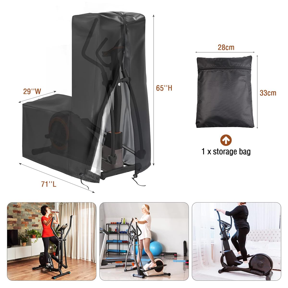 Housse de Protection pour Machine d'exercice elliptique et Equipement de Fitness, Housse Anti-poussière et Étanche (181 x 74 x 165 cm, Noir)