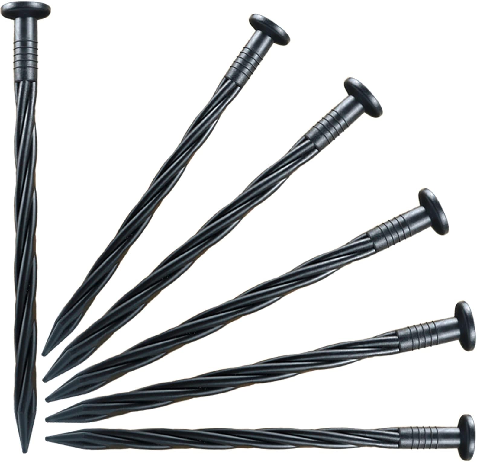 60-Pack 8 Inch Black Plastic Spiral Pointed Garden Stakes for Landscape Edging, Paver, Tent, Weed Barrier