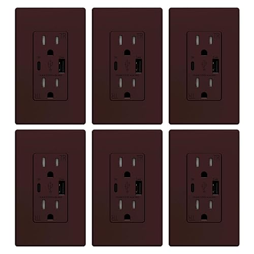Miniatura 10 de ELEGRP Cargador USB de pared, enchufe dúplex de 15 amperios resistente a manipulaciones con puertos USB tipo A y tipo C NEMA 5-15R, placa de pared