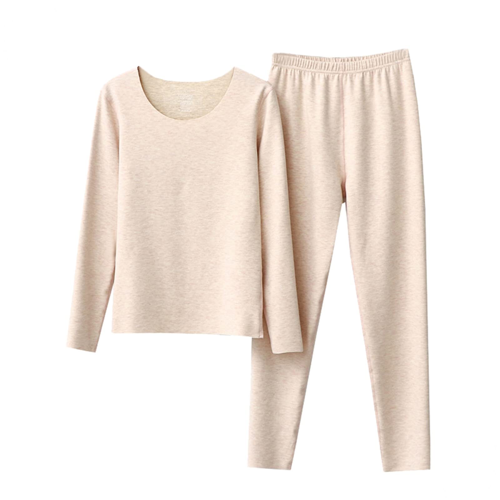 Ropa Termica para Mujer, Algodón Invierno Conjuntos Térmicos Albaricoque, Cuello Redondo Camiseta Termica y Pantalon Esquí Múltiples Tamaños
