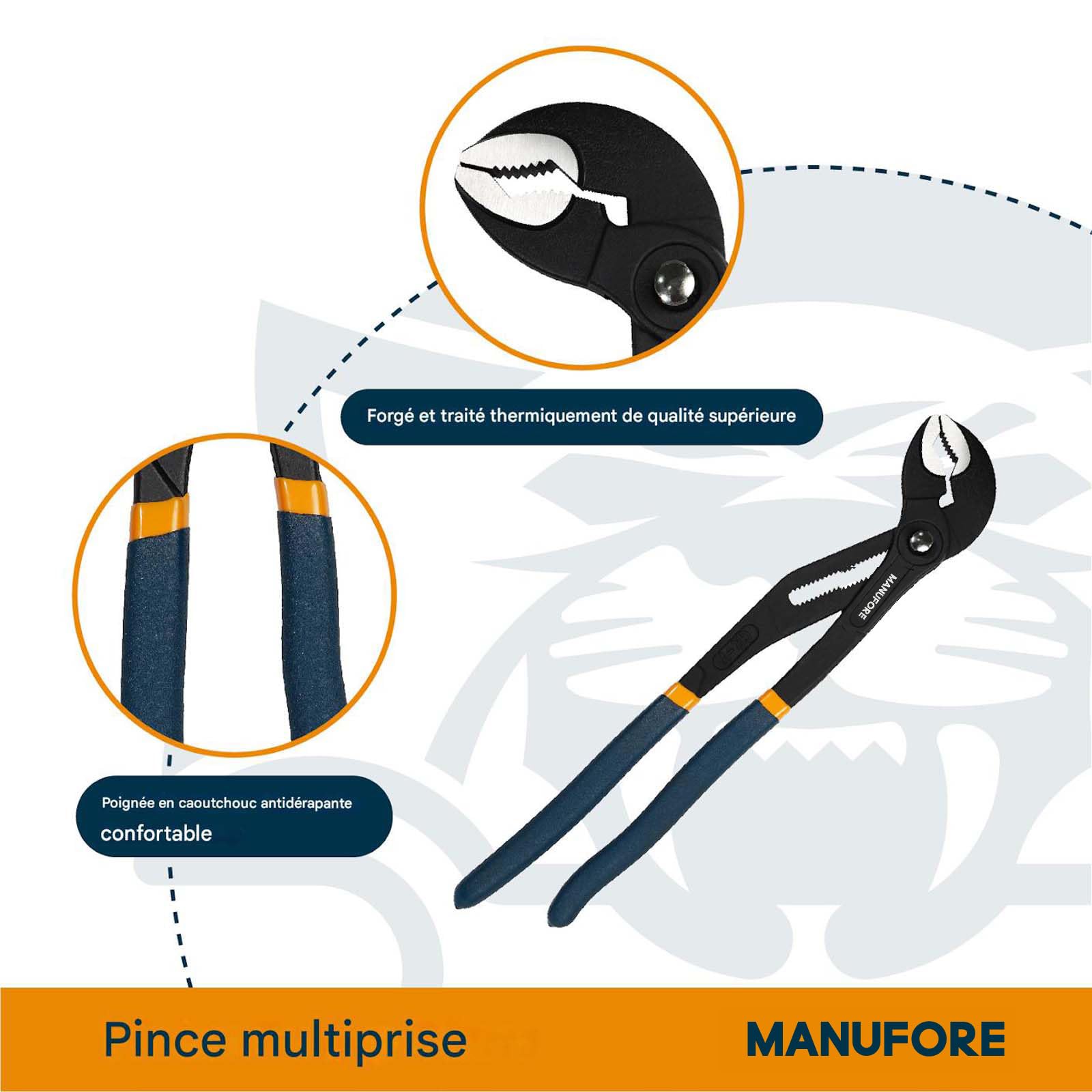 MANUFORE 400 mm Pinces Multiprises- Pince Plombier Grande Taille, Réglage Rapide par Bouton, Antidérapante & Durable,pour Bricolage & Plomberie