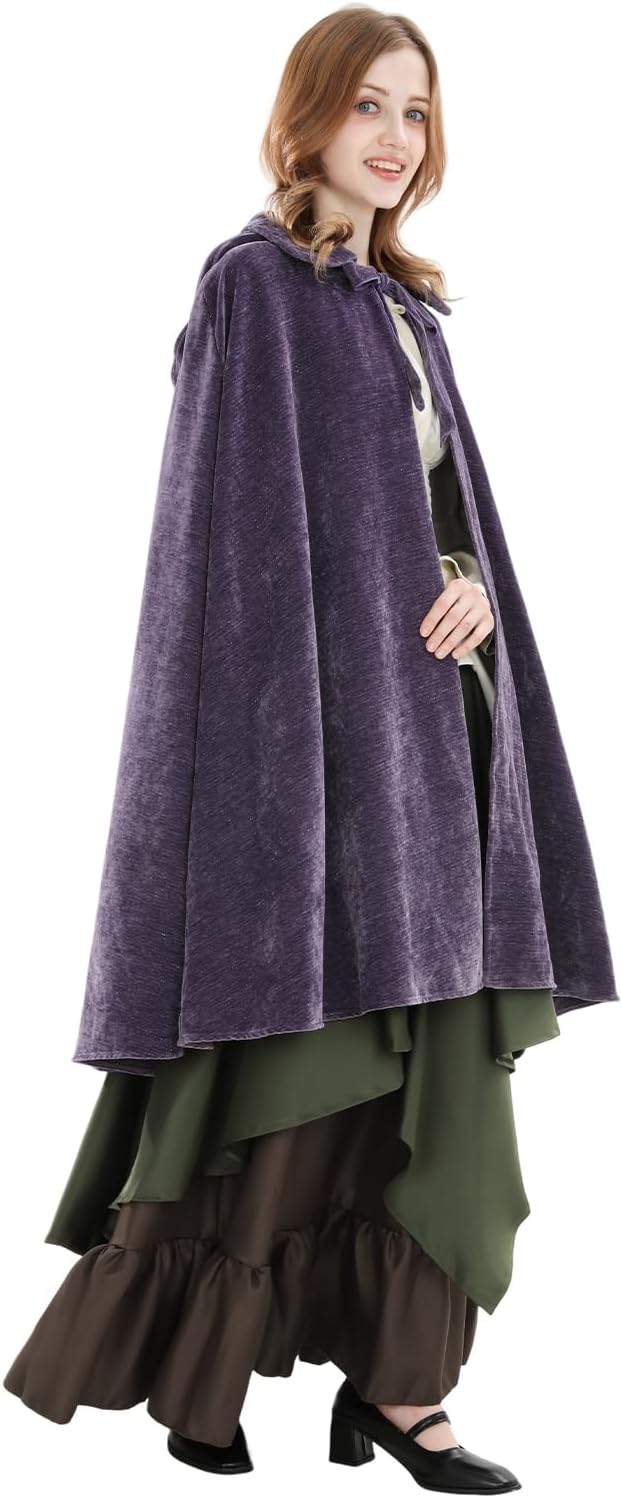 Medieval Costume with Hood Renaissance Hooded Cloak Vintage Cape Witch Wizard Victorian Halloween Fancy Dress Costume - Image 3