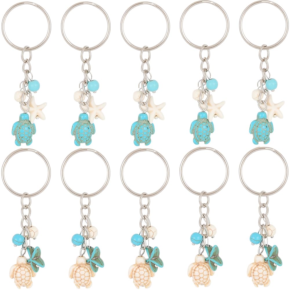CRASPIRE 1 Box 20Pcs Lucky Little Turtle Keychain Ocean Key Chain Bulk Synthetic Turquoise Starfish Summer Sea Beach Animal Charms Keychains for DIY Car Key Keychains Party Favors Inspirational Gift
