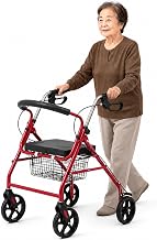 Walker Silver Car for Seniors, Ultra Lightweight, Sitting, Trolley, Height Adjustable, Foldable, Silver Car, With Brake Lock Function, For Elderly, Four Wheels, Walking Aid, Shopping Basket