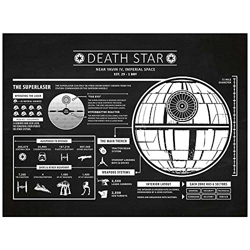 Inked and Screened SP_SYFI_Deathstar_CH_24_W Sci-Fi and Fantasy Wars Death Star Infographic Print, Chalkboard-White Ink, 18