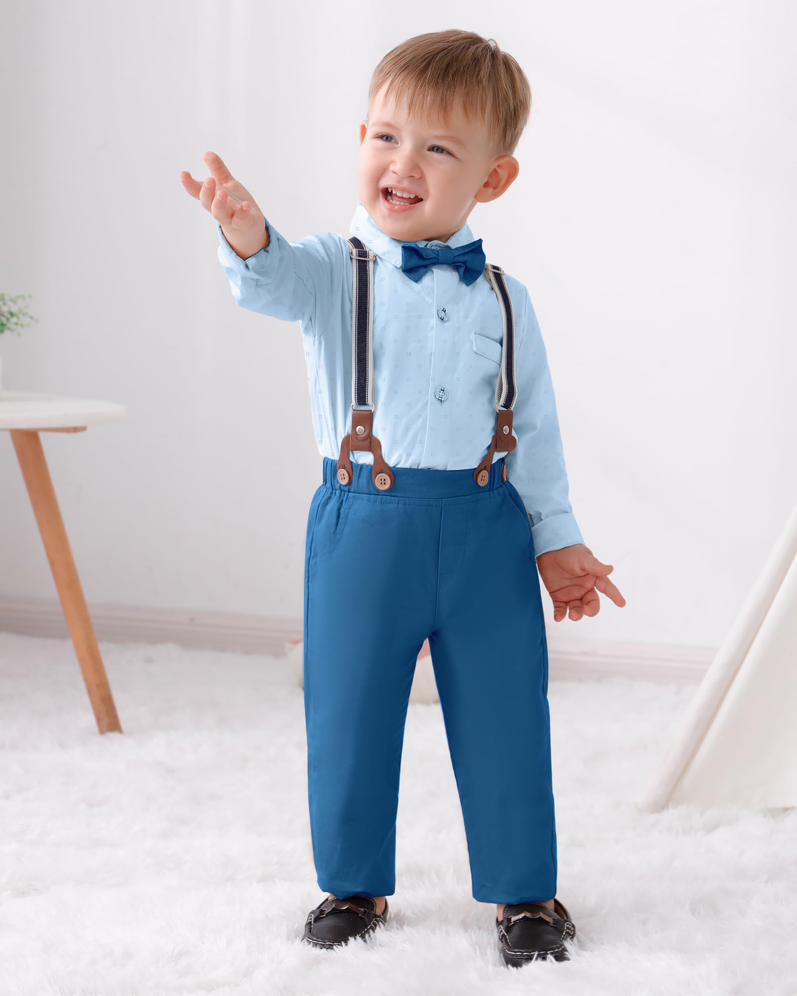 nilikastta Toddler Boy Outfit Boy Suit Boy Dress Shirt with Bowtie/Suspender Pants Gentleman Wedding Outfits 1-10 Years