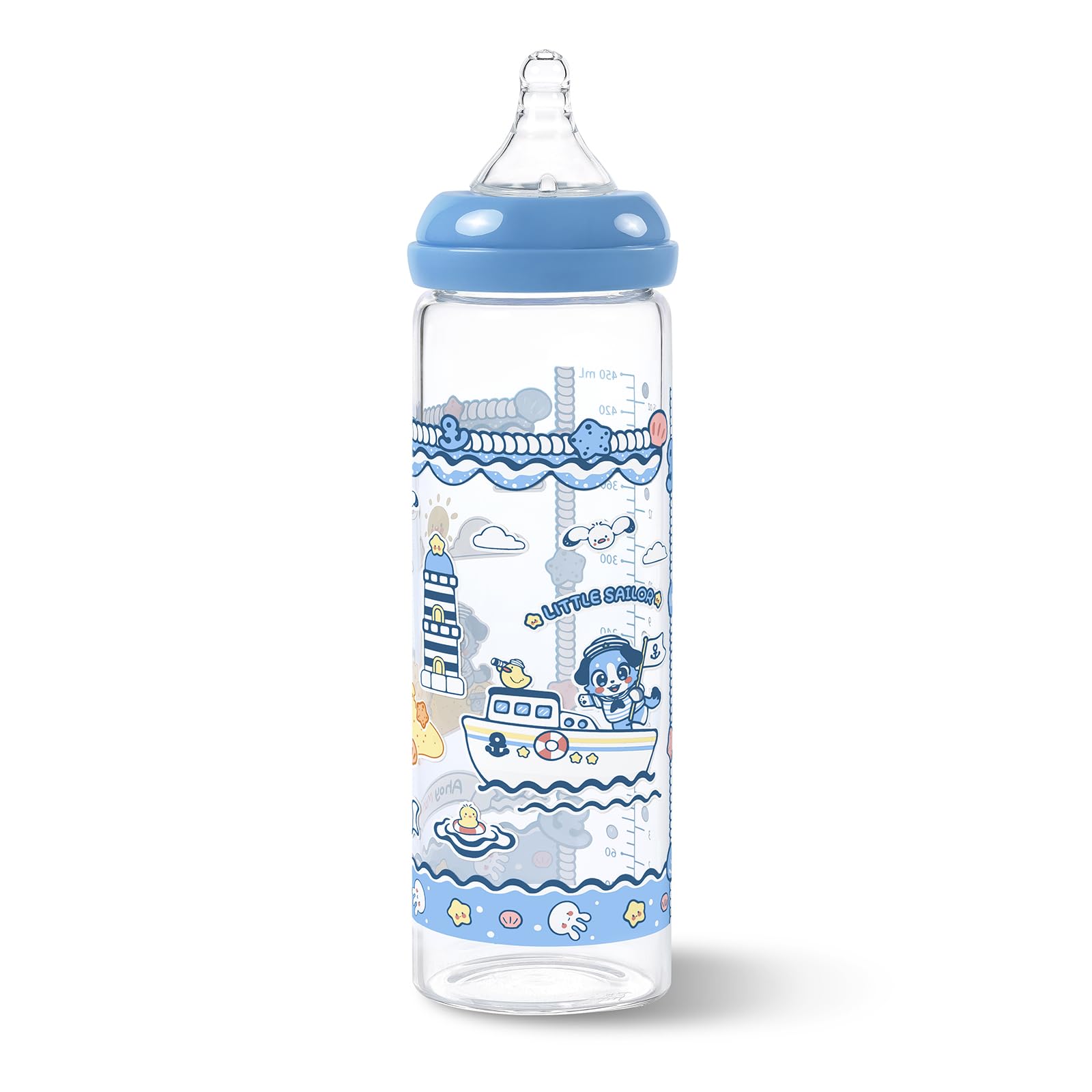 LittleForBig Adult Feeding Bottle Glass Sailor Blue Printed Design