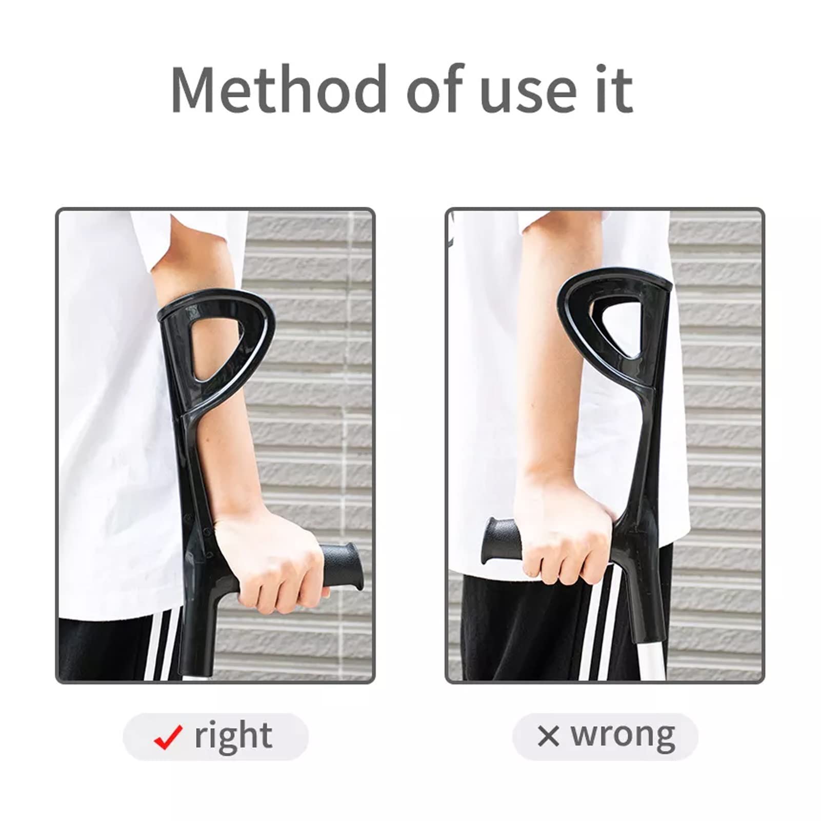 Muletas de Antebrazo para Adultos (1 Par), Muleta de Brazo Ergonómica y Liviana, Bastón de Aluminio Ajustable en Altura Negro, Soporta hasta 330 Lbs