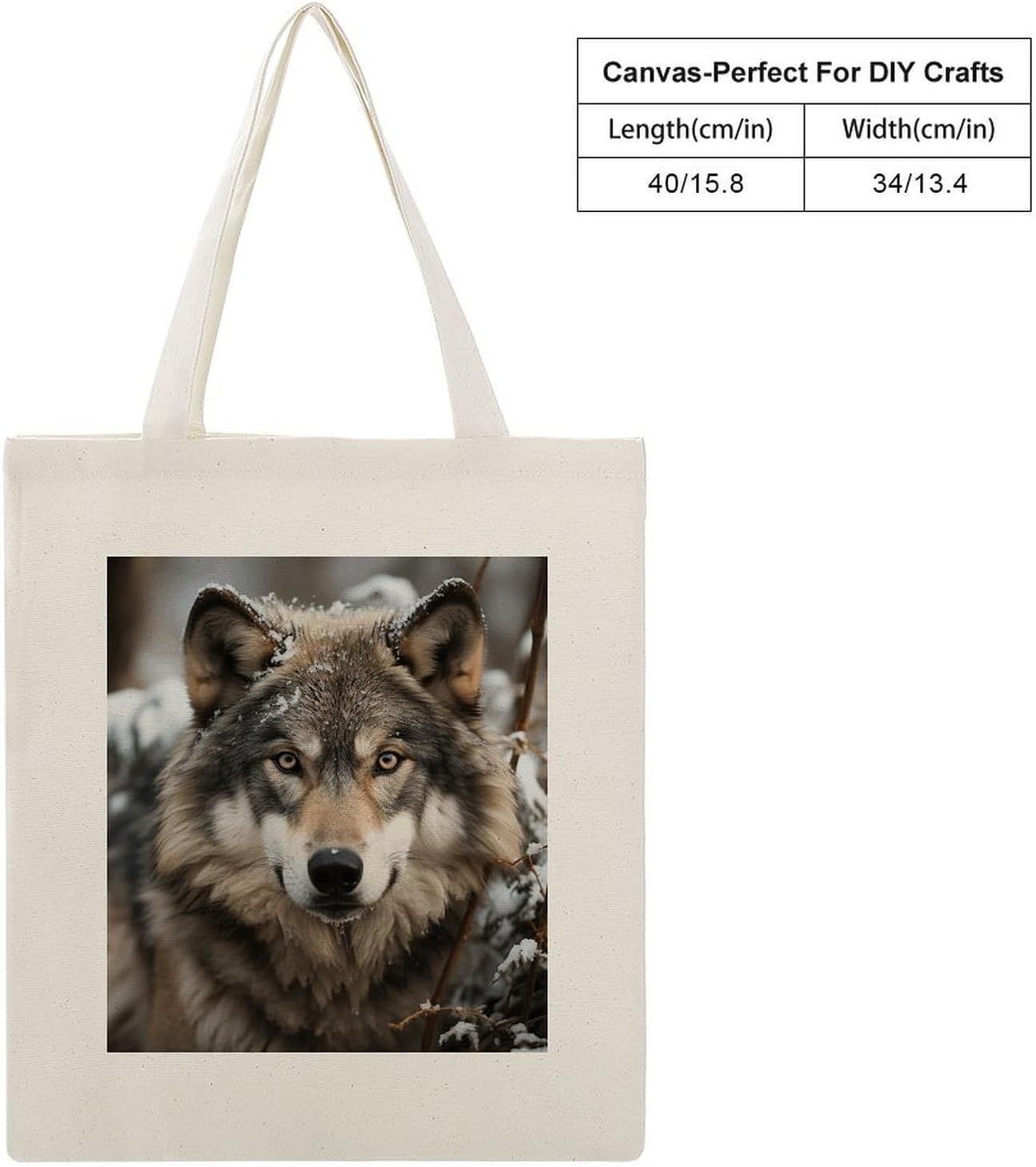 Lmage of Wolf in The Snow Cotton Polyester Blend Canvas Carryall Bag | Lmage of Wolf in The Snow Reusable Fabric Handbag for Grocery Travel Daily Errands Multipurpose Storage Carry Tote