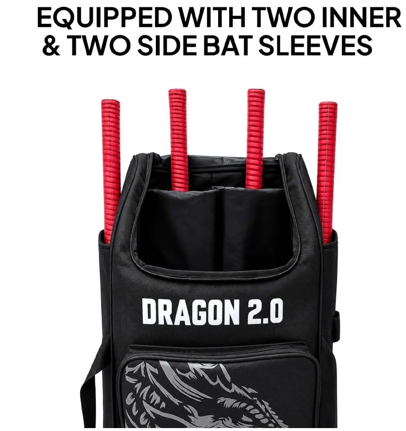 Image of BARKHA BS Dragon 2.0 Duffle Cricket Bag with Wheel and 4 Bat Sleeve and Shoe Compartment (Color May Vary)