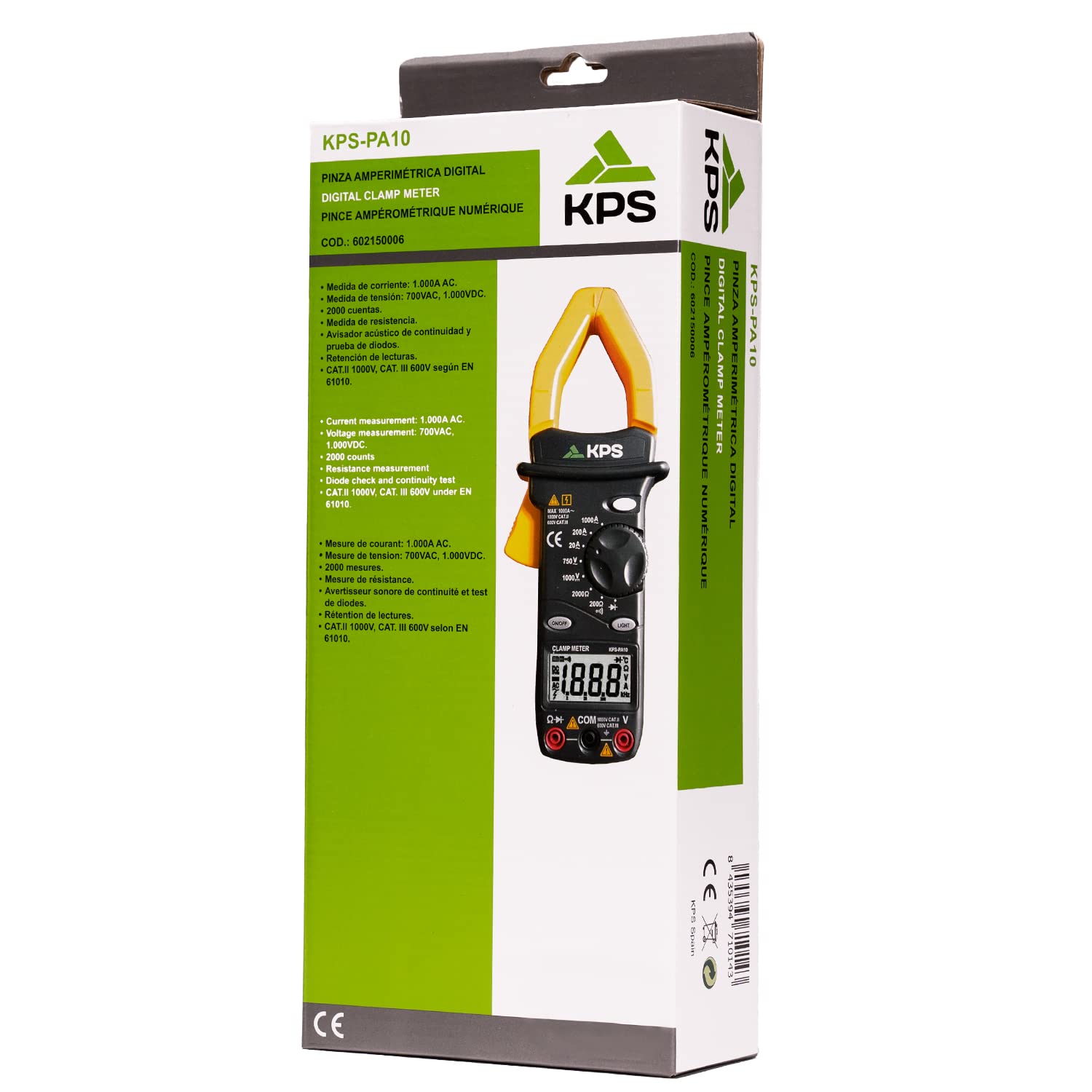 KPS-PA10 Pinza amperimetrica digital Tension DC/AC, Corriente AC, y resistencia