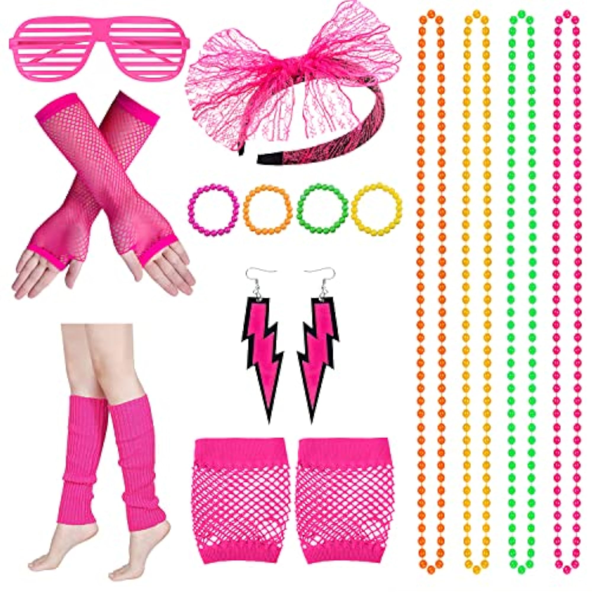 80s Costume Accessories Set for Women, Necklace & Bracelet