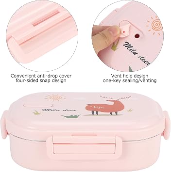 Bento Lunch Box, 720ml Food Lunch Containers for Kids Adult, Spoon, Pink