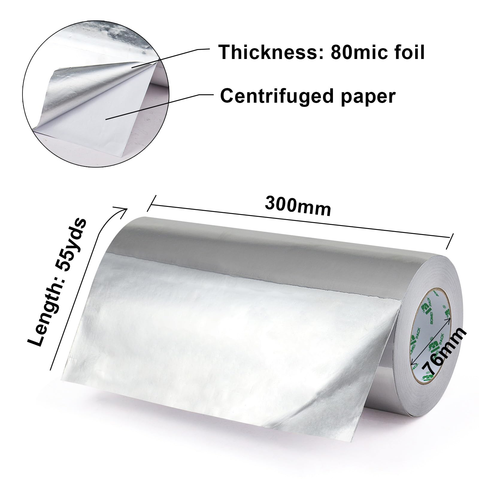 BOMEI PACK 1 Roll Aluminum Foil tape 300mm x 55Y for home Heating,Ventilation HVAC Ducts Repairing Fixing,Cold heat resistant kitchenJointing Foil Tape - Image 2