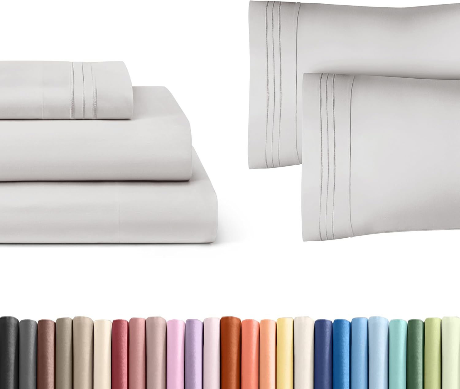 French Grey 3-Piece Sheet Set & Pillowcase Bedding Bundle (Twin XL Size) - Complete Twin XL Sheet Set & 2 Pillowcases with Deep Pockets up to 16 inches - Hotel Luxury Quality - Breathable & Cooling