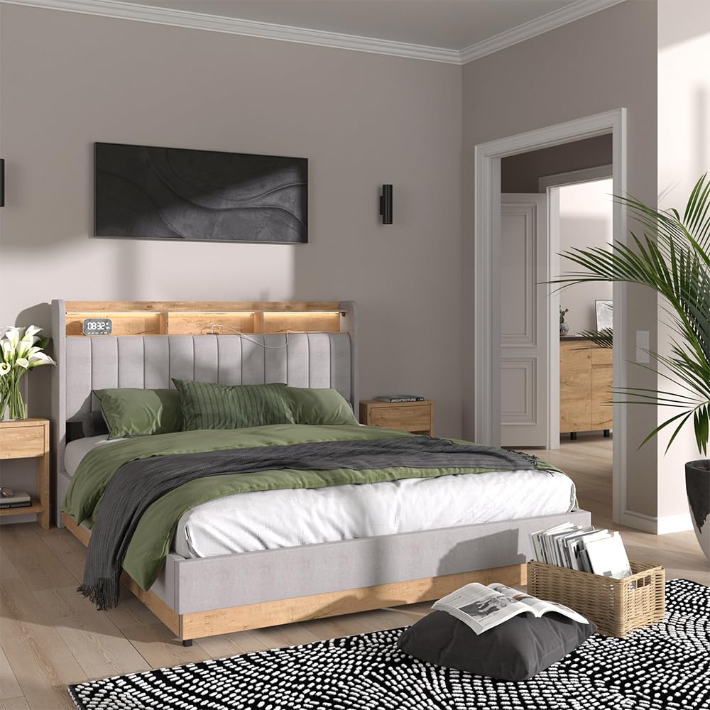 VitaliSpa Lit rembourré Nura, Gris, 160x200 cm