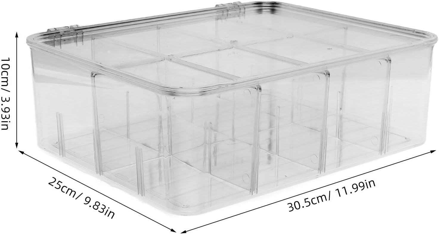 Baluue Divided Snack Serving Tray with Lid 8-compartment Food Storage Container for Fruits and Vegetables Refrigerator Organizer Box