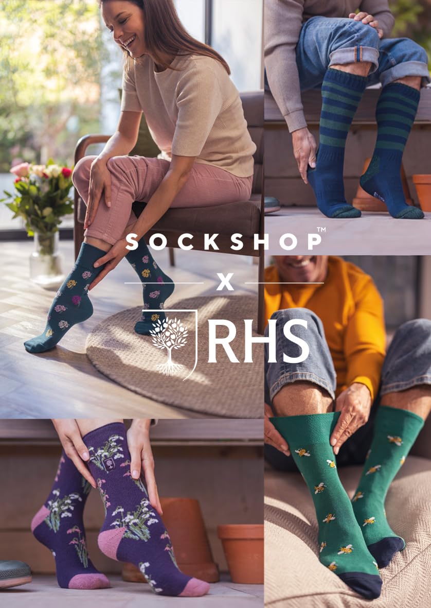 SockShop RHS Królewskie Towarzystwo Ogrodnicze Damskie Skarpetki - RHS x Delikatny Wzór Uchwytu, Bawełniane Skarpety, Prezent dla ogrodników, Rozmiar 37-42 3 pary