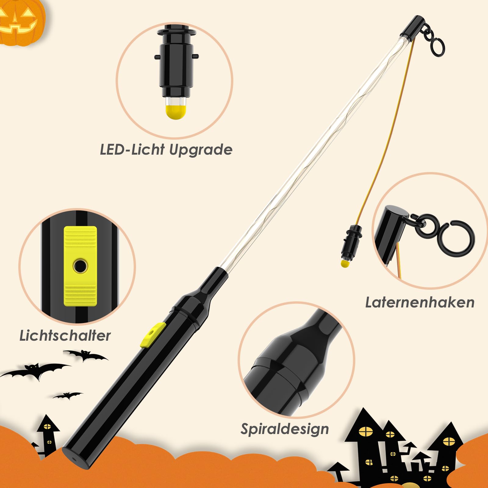 Lot De 4 Bâtons De Lanterne LED Hianjoo (50cm) - Pour Halloween, Noël, Fêtes D'enfants, Piles Non Incluses