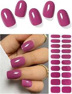Semi Cured Gel Nail Strips (Plum), Purple Red, 20 Pcs Gel Nail Wraps, Stickers, UV Light Required, Salon Quality, Long Lasting