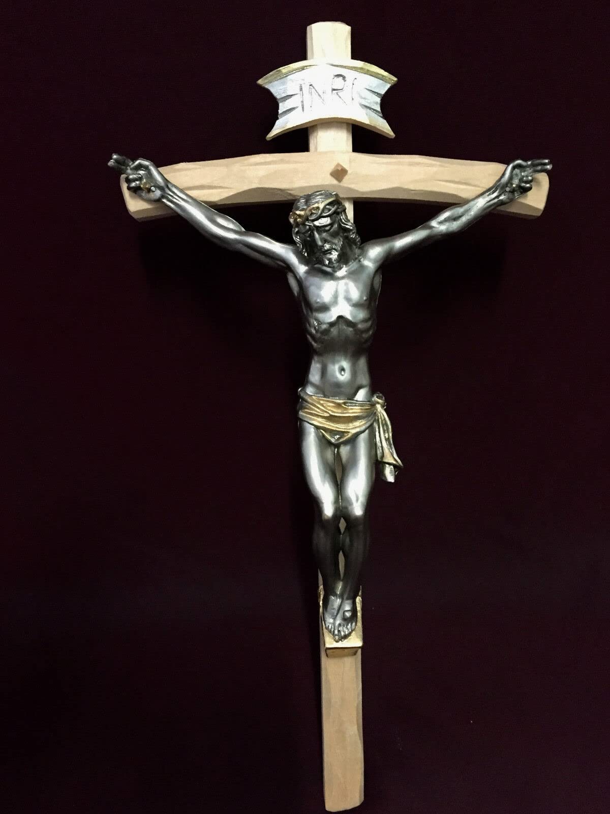 Krzyż ścienny Jezus krzyż złoty mosiądz masywny Jezus na krzyżu 45 x 25 cm krucyfiks Jezus Chrystus