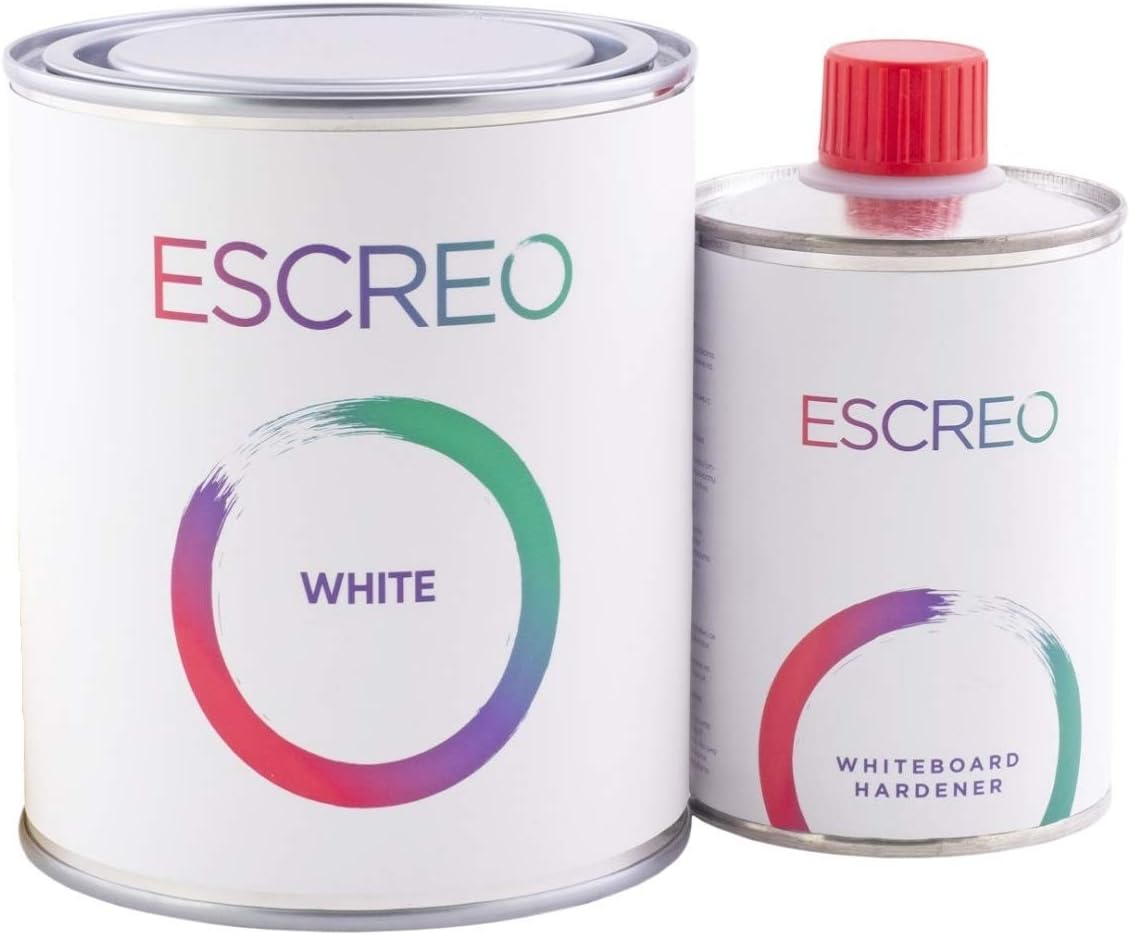 Escreo Whiteboard Paint for Walls Any Surface Dry Erase Interactive Home Office Art Study Teamwork Message Presentation, Easy Use, White 3 sqm