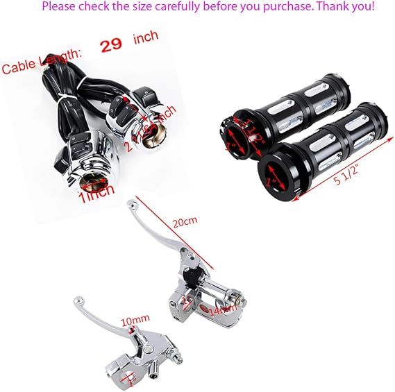 Compatible with 1996-2012 Harley Touring Chrome Kit 1 Handlebar Switch Control + Brake Master Cylinder Clutch Lever + Hand Grips