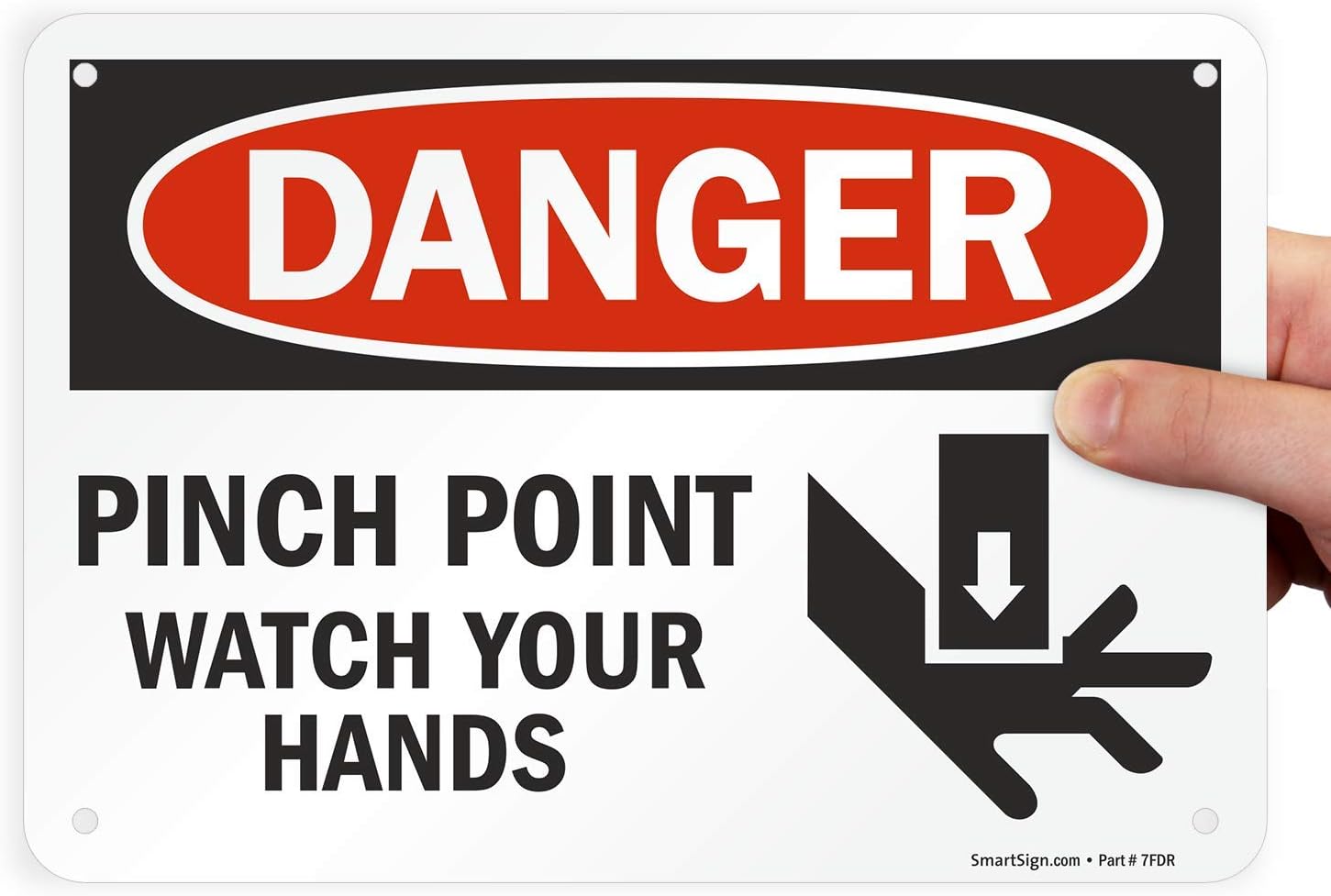 SmartSign - U9-1984-NP_7x10 "Danger - Pinch Point, Watch Your Hands" Sign | 7" x 10" Plastic Black/Red on White