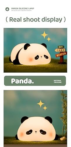 Miniatura 7 de Linda luz nocturna de panda, lámpara LED de noche de animales, de silicona de grado alimenticio, 3 niveles regulables, luz nocturna para lactancia
