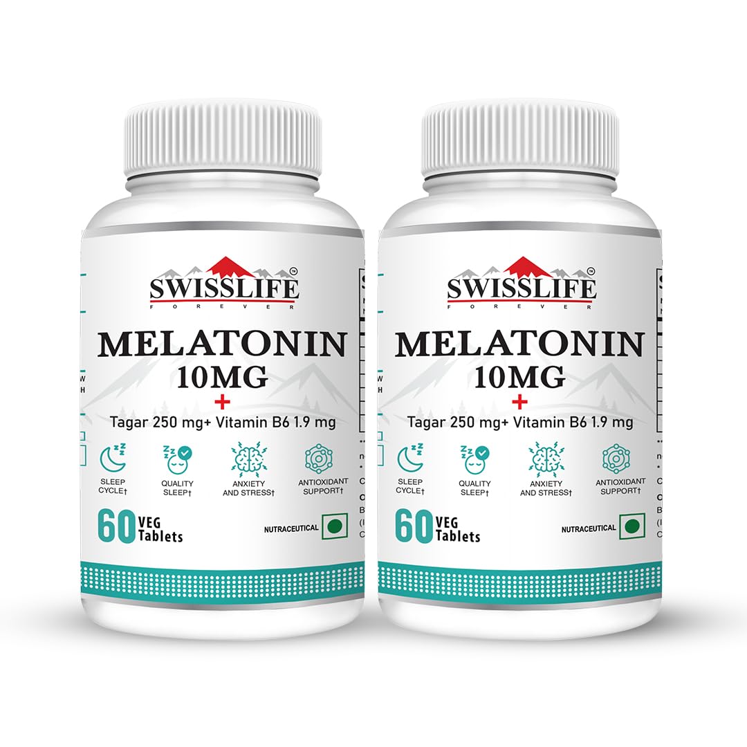 SWISSLIFE FOREVER Melatonin 10mg+ Tablet (60 Tablets-Pack of 2) | Tablet with Tagar and Vitamin B6 Help in Nerve Health and Sleeping Disorder for Men & Women-image-32