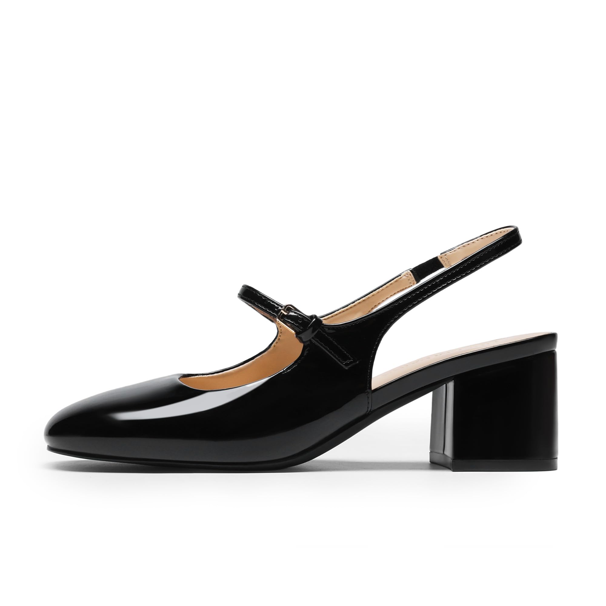 DREAM PAIRS Damen Mary Jane Niedrige Chunky Heels Slingback Geschlossene Quadratische Zehen Abendkleid Schuhe Hochzeitsfeier Büro Pumps Schuhe