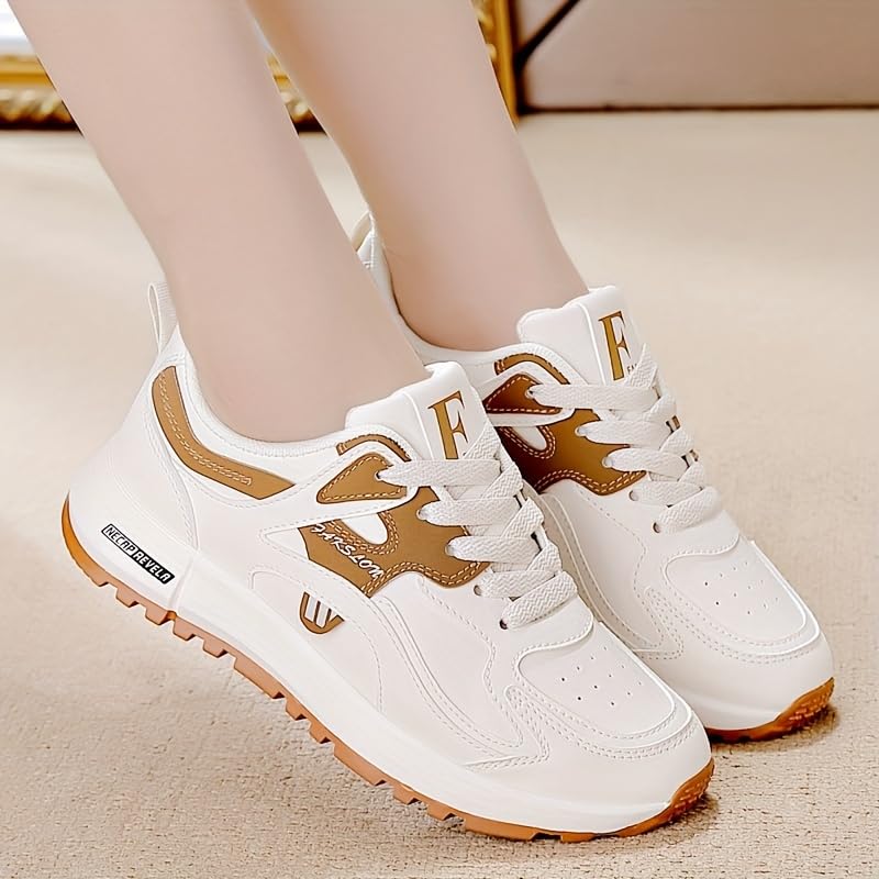 Women's Contrast Color Casual Sneakers, Lace Up Platform Soft Sole Walking Shoes, Low-top Versatile Trainers4