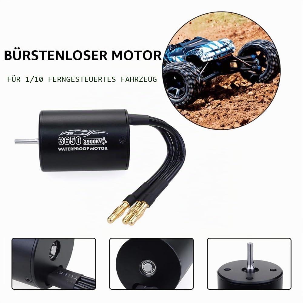 Bürstenloser Motor 3650 3900KV mit 60A ESC Set Wasserdicht Staubdicht Antriebssystem mit Überhitzungsschutz für 1/10 RC Auto LKW Buggy Truggy Tourenwagen Ersatzteile