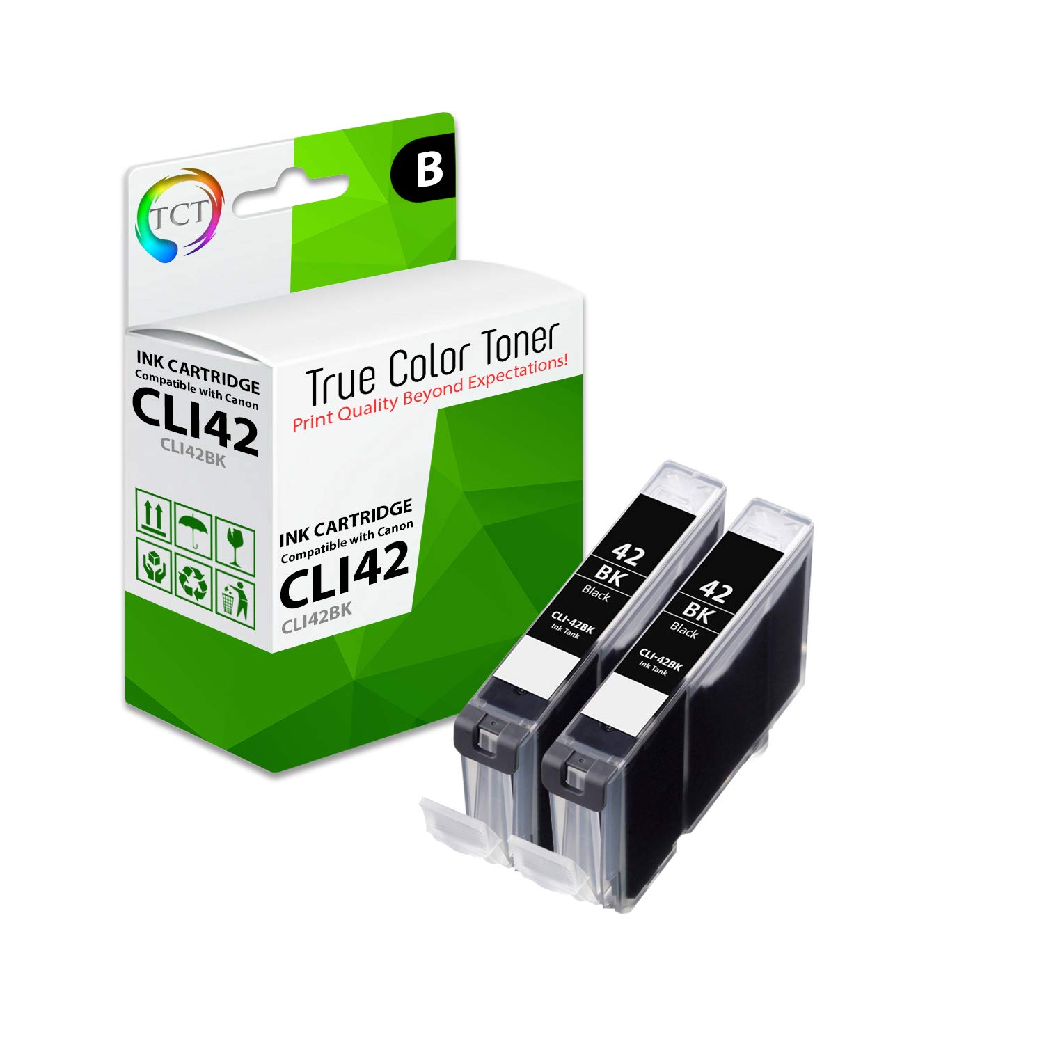 TCT CLI42 Black Ink Cartridge 2 Pack - Compatible Replacement for Canon CLI-42 CLI42 Black Works with Canon Pixma Pro-100 Pro100 PRO-100S PRO100S Printers
