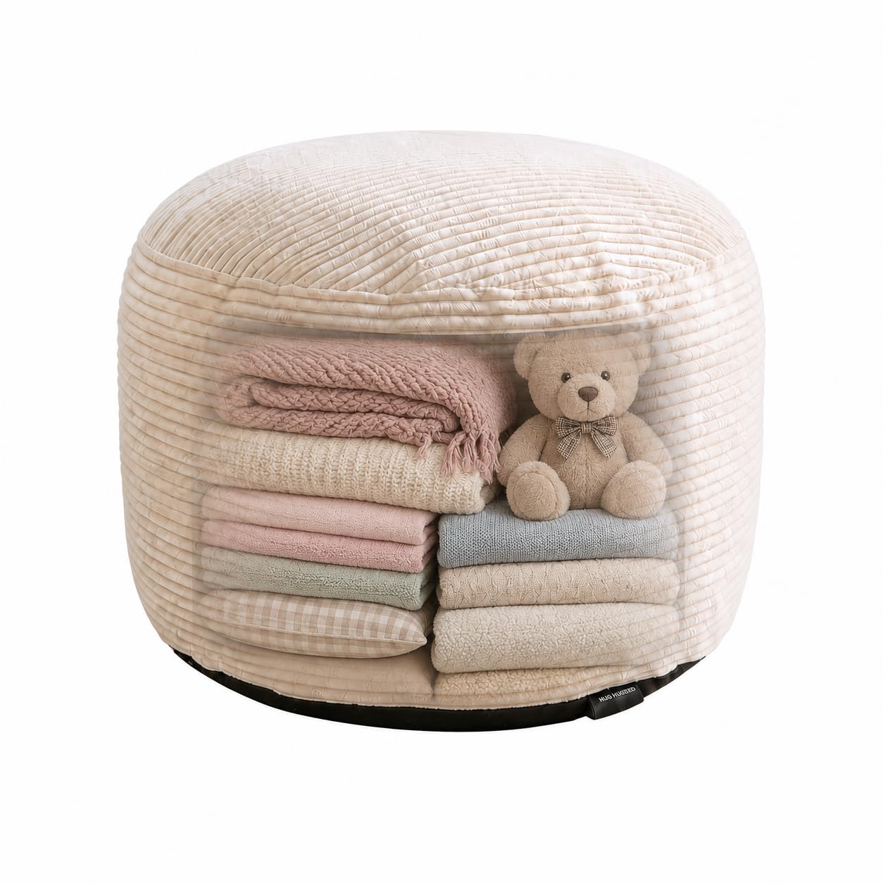 Storage Pouf Cover, No Filler, Corduroy, Cream White, 24 Inch
