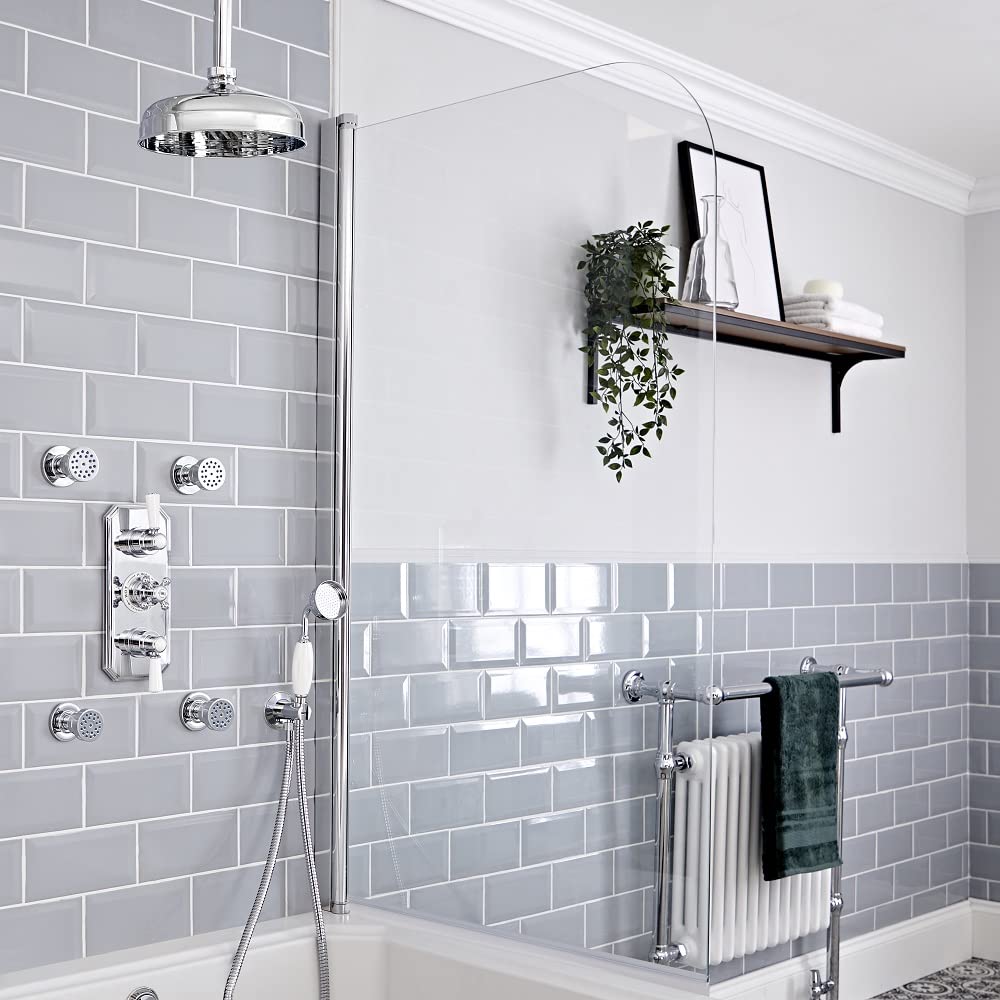 Milano Elizabeth Thermostatic Mixer Valve 205mm Shower Head Handset Body Jets - Chrome White