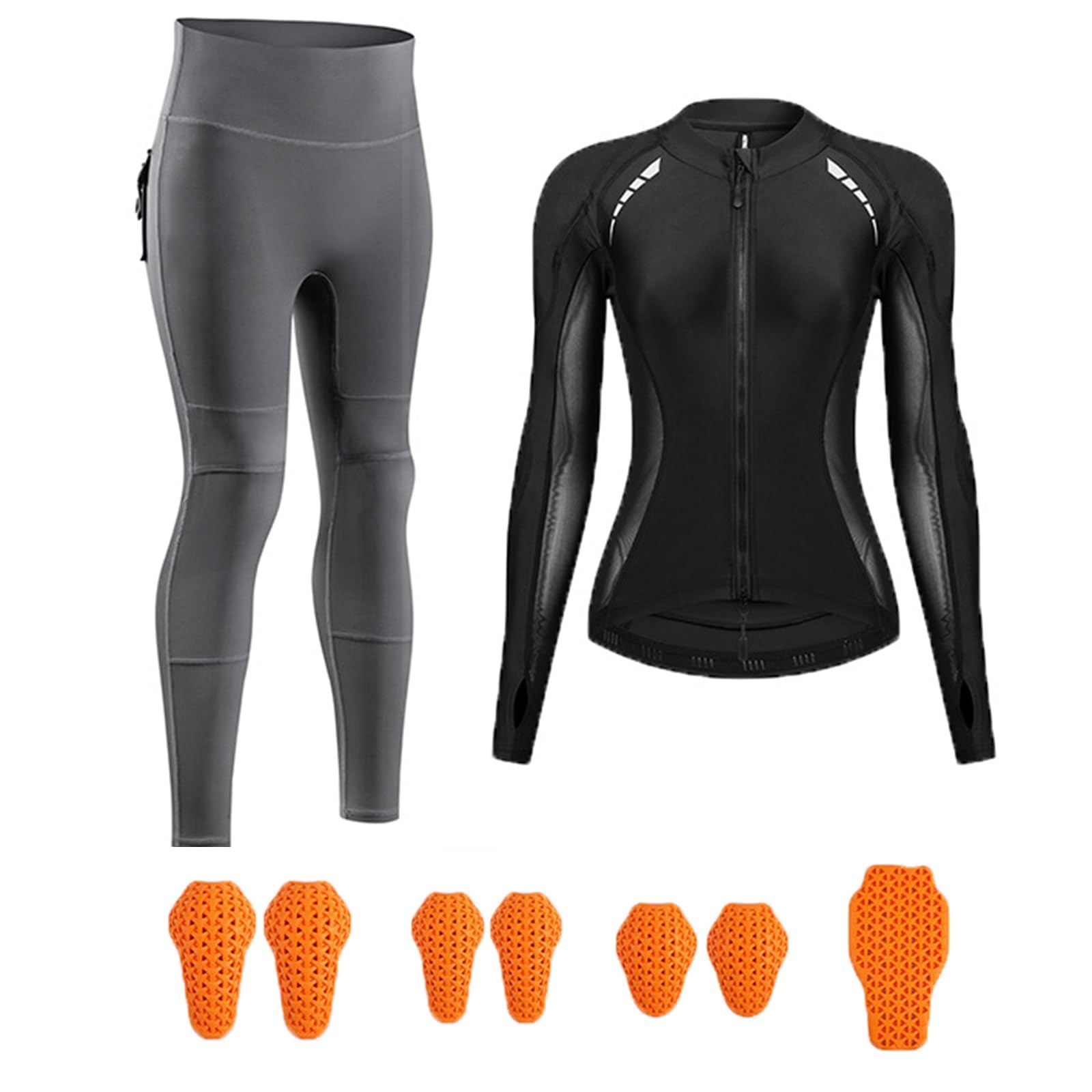 Tuta moto donna 3 in 1, giacca in mesh traspirante e leggings con protezioni, vita alta effetto push up, bande riflettenti per notte sicurezza abbigliamento motociclista donna