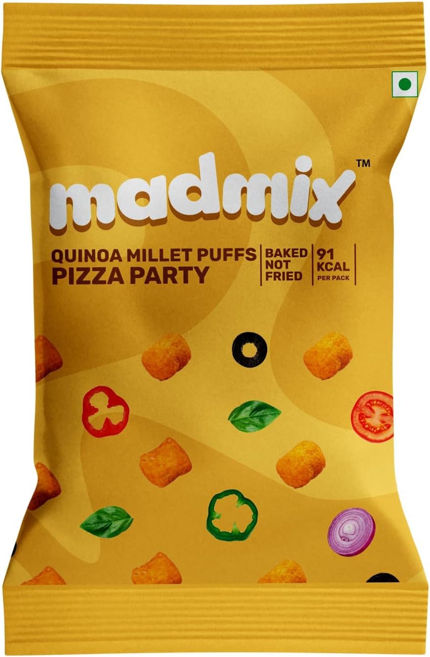 MadmixQuinoa Millet Puffs-Pizza Party Gluten-Free | Italian-Inspired Vegan Snack | Baked, Not Fried 25g