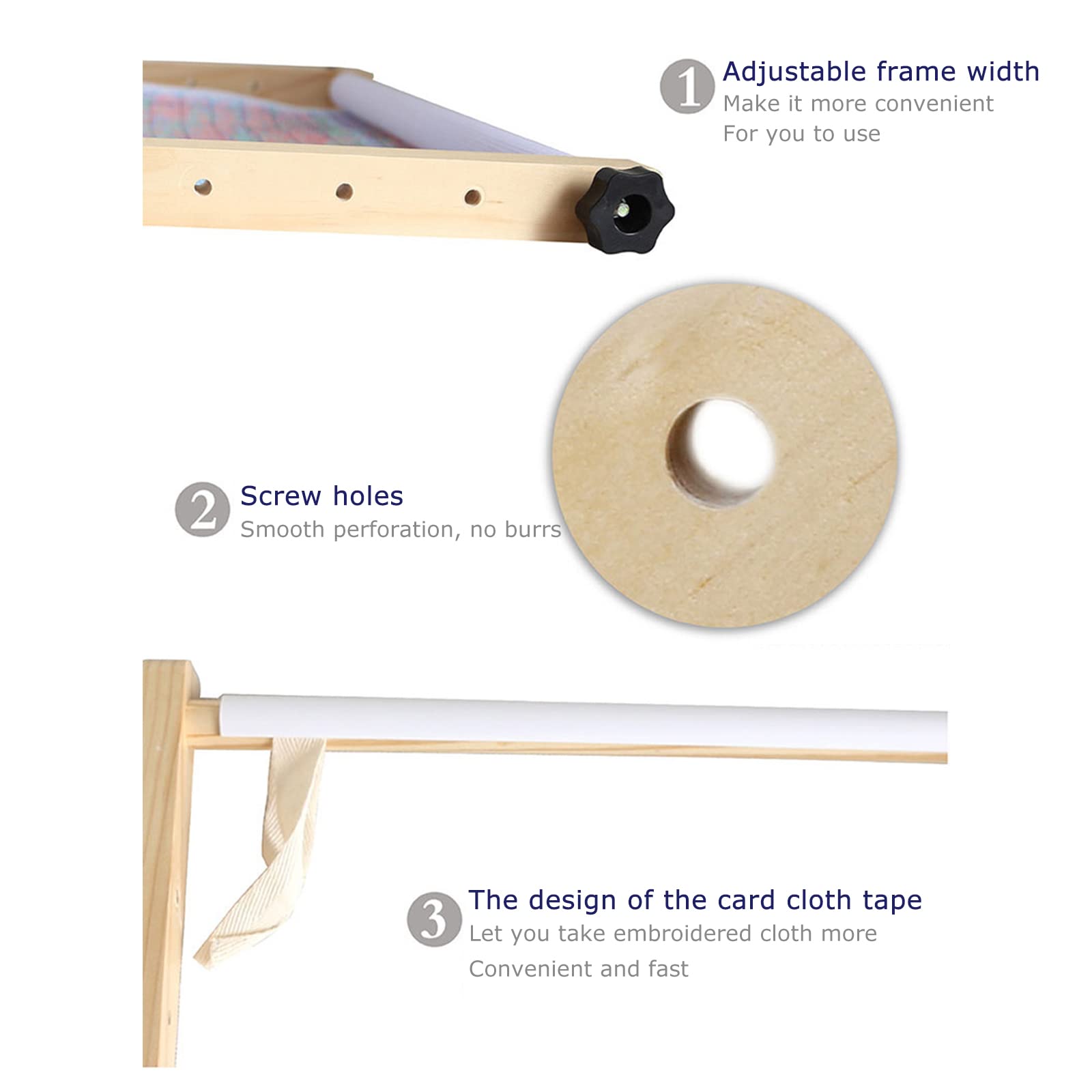 Bastidor de Bordado de Punto de Cruz de Mano, Madera Maciza Ajustable 35 cm, diseño de cinturón de Tela de Tarjeta, Conveniente y rápido, Soporte