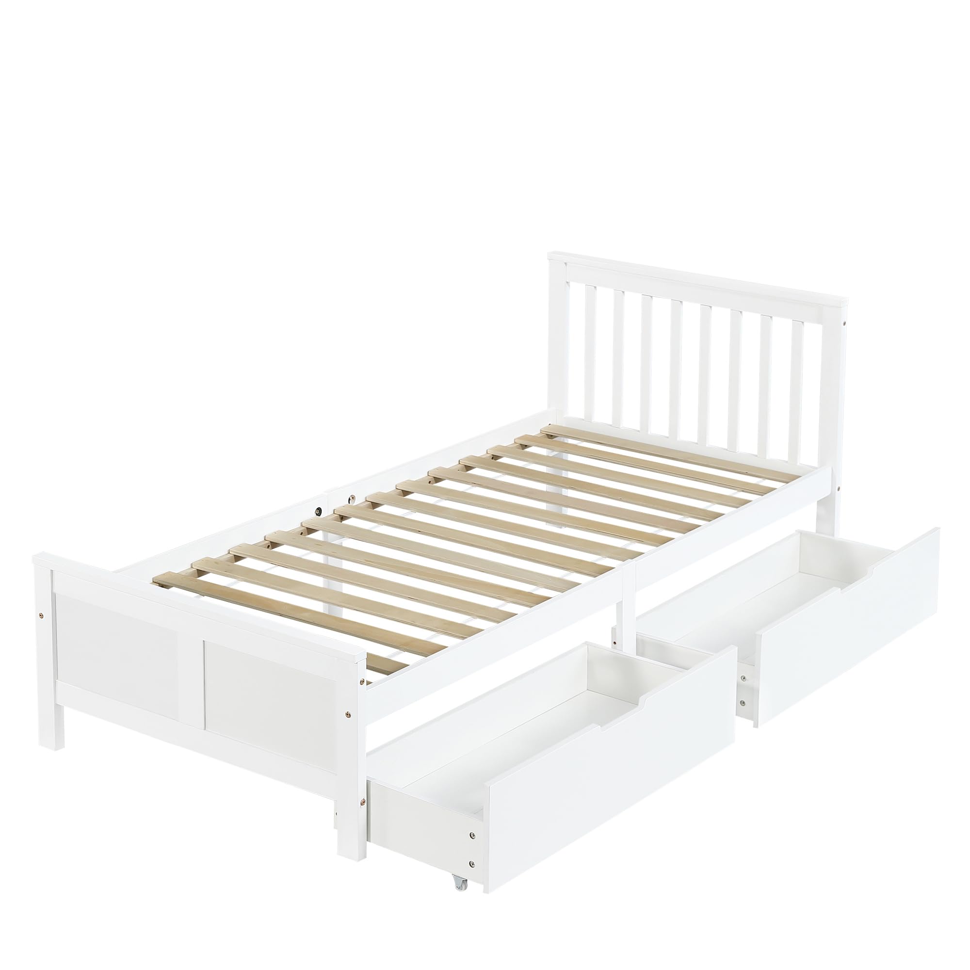 ModernLuxe Bett 90 x 200cm mit Schubladen, Einzelbett/Doppelbett mit Lattenrost und Kopfteil Bettgestell Holzbett Jugendbett Massivholz Bett (90 x200 cm)