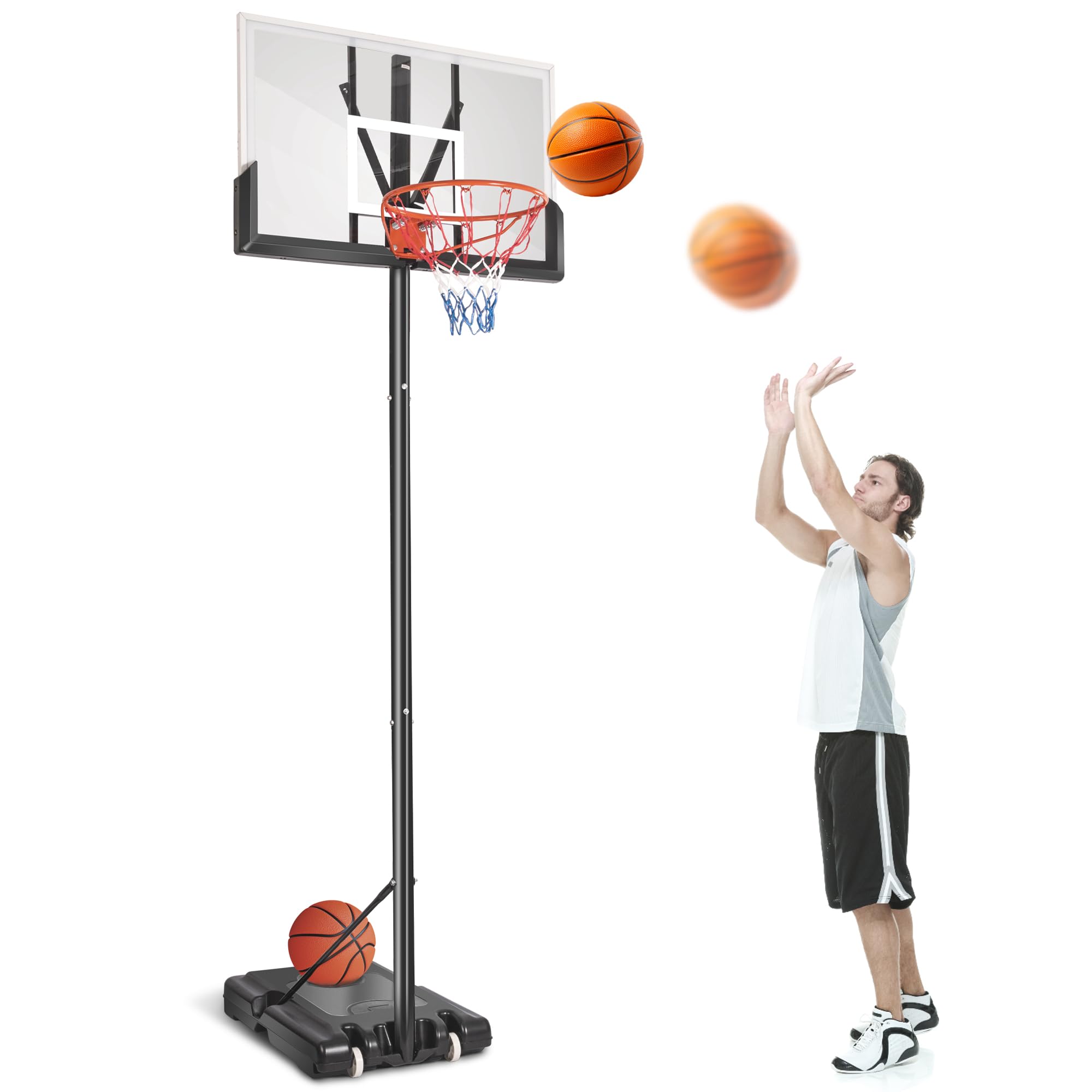 Portable Basketball Hoop with 44in Shatterproof Backboard, 4.4-10ft Height Adjustable Basketball Hoops Stand System for Kids/Adults in Outdoor/Indoor, with Premium PC Backboard