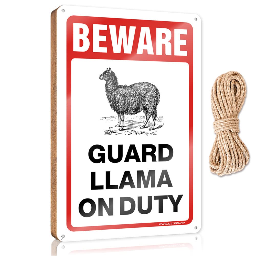 Hanging Wall Decor Sign Beware! Guard Llama On Duty Wooden Sign(15X28CM)